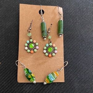 Green and Multicolor Beaded Earrings Set